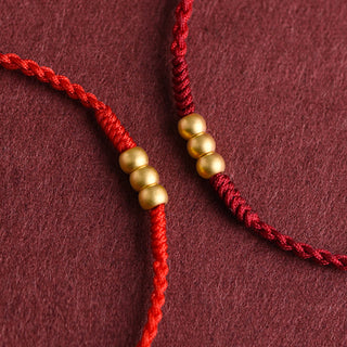 Buddha Gift 999 Gold Mini Three Beads Design Handmade Luck Rope Bracelet Anklet