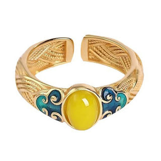 Buddha Gift Amber Copper Auspicious Clouds Focus Adjustable Ring