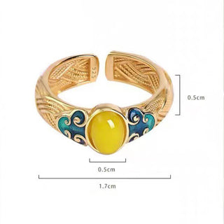 Buddha Gift Amber Copper Auspicious Clouds Focus Adjustable Ring