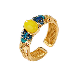 Buddha Gift Amber Copper Auspicious Clouds Focus Adjustable Ring