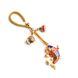 Buddha Gift Colorful Koi Fish Hollow Bell Wealth Luck Key Chain