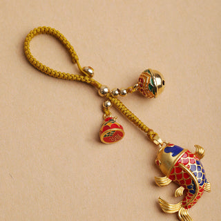 Buddha Gift Colorful Koi Fish Hollow Bell Wealth Luck Key Chain