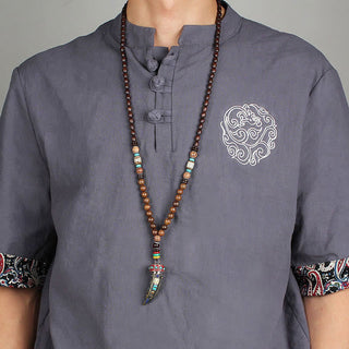 Buddha Gift Tibet Wenge Wood Om Mani Padme Hum OM Symbol Mantra Horn Pattern Protection Necklace Pendant