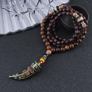 Buddha Gift Tibet Wenge Wood Om Mani Padme Hum OM Symbol Mantra Horn Pattern Protection Necklace Pendant