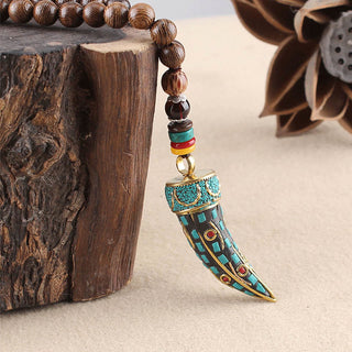 Buddha Gift Tibet Wenge Wood Om Mani Padme Hum OM Symbol Mantra Horn Pattern Protection Necklace Pendant
