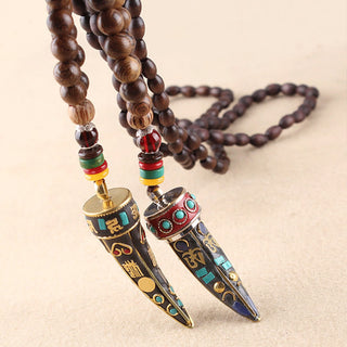 Buddha Gift Tibet Wenge Wood Om Mani Padme Hum OM Symbol Mantra Horn Pattern Protection Necklace Pendant