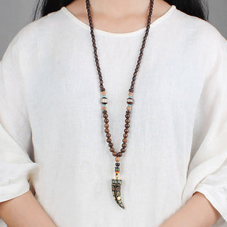 Buddha Gift Tibet Wenge Wood Om Mani Padme Hum OM Symbol Mantra Horn Pattern Protection Necklace Pendant