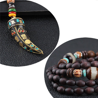 Buddha Gift Tibet Wenge Wood Om Mani Padme Hum OM Symbol Mantra Horn Pattern Protection Necklace Pendant