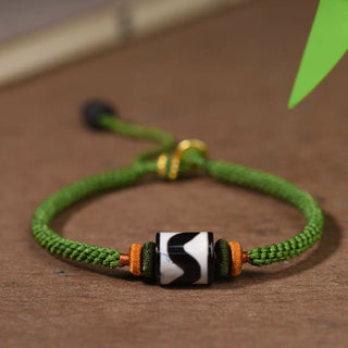 Buddha Gift Handmade Tibetan Dzi Bead Protection Braided Green Rope Bracelet