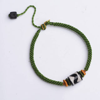 Buddha Gift Handmade Tibetan Dzi Bead Protection Braided Green Rope Bracelet