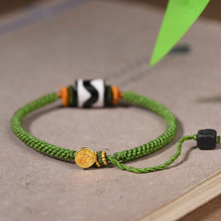 Buddha Gift Handmade Tibetan Dzi Bead Protection Braided Green Rope Bracelet