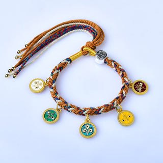 Buddha Gift Handmade Tibetan Multicolored Rope Five God Of Wealth Luck Bracelet