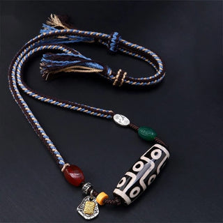 Buddha Gift Tibetan Nine-eye Dzi Bead Protection Braided Rope Necklace Pendant