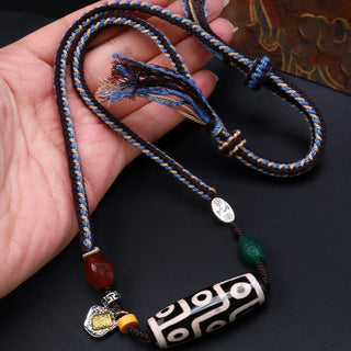 Buddha Gift Tibetan Nine-eye Dzi Bead Protection Braided Rope Necklace Pendant