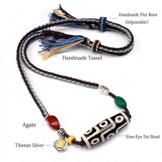 Buddha Gift Tibetan Nine-eye Dzi Bead Protection Braided Rope Necklace Pendant