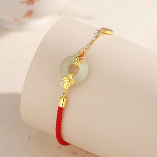 Buddha Gift Handmade 925 Sterling Silver Hetian Jade Chinese Goldfish Peace Buckle Red Rope Bracelet