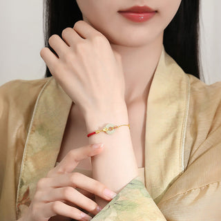 Buddha Gift Handmade 925 Sterling Silver Hetian Jade Chinese Goldfish Peace Buckle Red Rope Bracelet