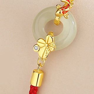 Buddha Gift Handmade 925 Sterling Silver Hetian Jade Chinese Goldfish Peace Buckle Red Rope Bracelet