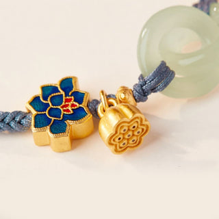 Buddha Gift Hetian Jade Lotus Peace Buckle Braided Rope Fortune Bracelet