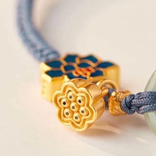 Buddha Gift Hetian Jade Lotus Peace Buckle Braided Rope Fortune Bracelet