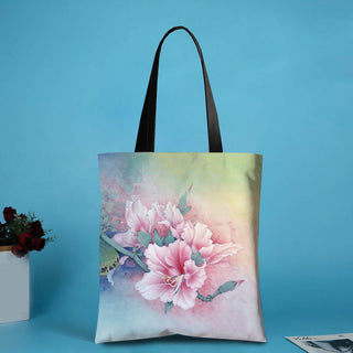 Buddha Gift Large Capacity Handmade Canvas Ink Lotus Dragonfly Shoulder Bag Shopping Bag