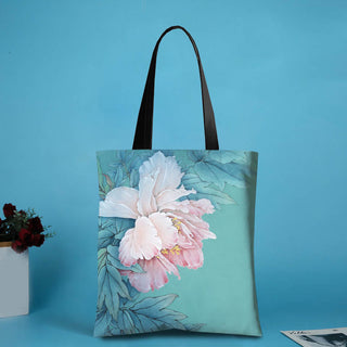 Buddha Gift Large Capacity Handmade Canvas Ink Lotus Dragonfly Shoulder Bag Shopping Bag
