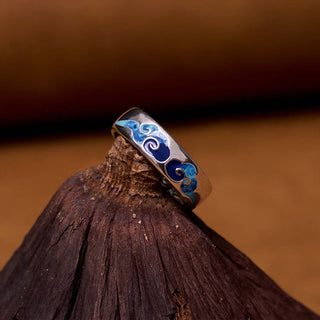 Buddha Gift Blue Auspicious Clouds Pattern Wealth Copper Adjustable Ring