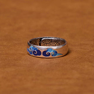 Buddha Gift Blue Auspicious Clouds Pattern Wealth Copper Adjustable Ring