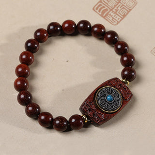 Buddha Gift Small Leaf Red Sandalwood Green Sandalwood Six True Words Peace Bracelet