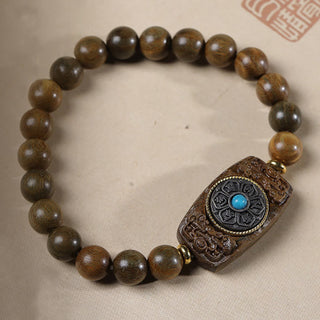 Buddha Gift Small Leaf Red Sandalwood Green Sandalwood Six True Words Peace Bracelet