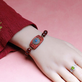 Buddha Gift Small Leaf Red Sandalwood Green Sandalwood Six True Words Peace Bracelet
