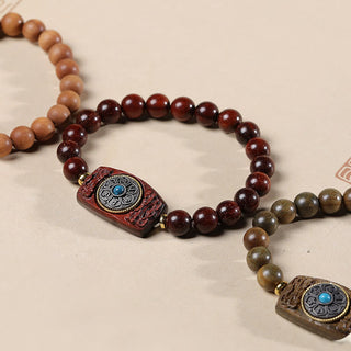 Buddha Gift Small Leaf Red Sandalwood Green Sandalwood Six True Words Peace Bracelet