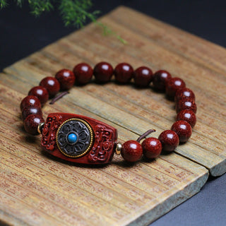 Buddha Gift Small Leaf Red Sandalwood Green Sandalwood Six True Words Peace Bracelet