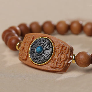 Buddha Gift Small Leaf Red Sandalwood Green Sandalwood Six True Words Peace Bracelet