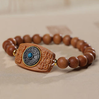 Buddha Gift Small Leaf Red Sandalwood Green Sandalwood Six True Words Peace Bracelet