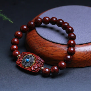 Buddha Gift Small Leaf Red Sandalwood Green Sandalwood Six True Words Peace Bracelet