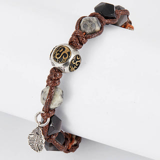 Buddha Gift Retro 925 Sterling Silver Silver Sheen Obsidian Transport Rope Handmade Braided Bracelet