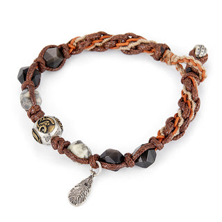 Buddha Gift Retro 925 Sterling Silver Silver Sheen Obsidian Transport Rope Handmade Braided Bracelet