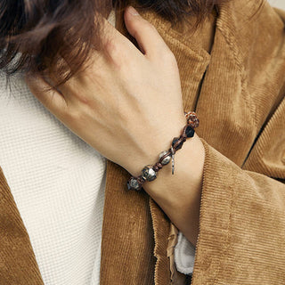 Buddha Gift Retro 925 Sterling Silver Silver Sheen Obsidian Transport Rope Handmade Braided Bracelet