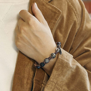 Buddha Gift Retro 925 Sterling Silver Silver Sheen Obsidian Transport Rope Handmade Braided Bracelet