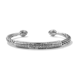 Buddha Gift 999 Sterling Silver Six True Words Heart Sutra Braided Design Lotus Protection Bracelet Bangle
