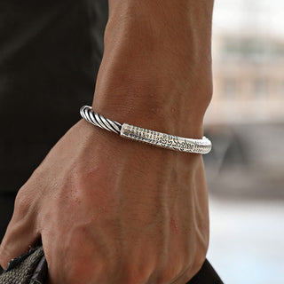 Buddha Gift 999 Sterling Silver Six True Words Heart Sutra Braided Design Lotus Protection Bracelet Bangle