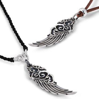 Buddha Gift 925 Sterling Silver Auspicious Clouds Wing Cotton Rope Deerskin Rope Necklace Pendant