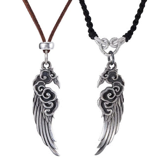 Buddha Gift 925 Sterling Silver Auspicious Clouds Wing Cotton Rope Deerskin Rope Necklace Pendant