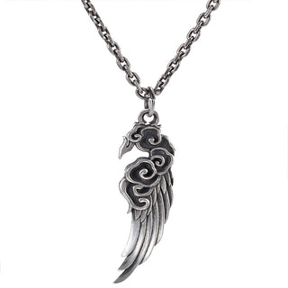 Buddha Gift 925 Sterling Silver Auspicious Clouds Wing Cotton Rope Deerskin Rope Necklace Pendant