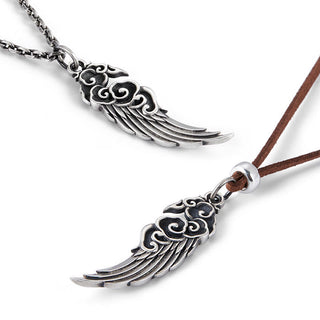 Buddha Gift 925 Sterling Silver Auspicious Clouds Wing Cotton Rope Deerskin Rope Necklace Pendant