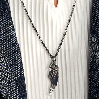 Buddha Gift 925 Sterling Silver Auspicious Clouds Wing Cotton Rope Deerskin Rope Necklace Pendant