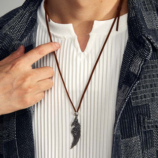 Buddha Gift 925 Sterling Silver Auspicious Clouds Wing Cotton Rope Deerskin Rope Necklace Pendant