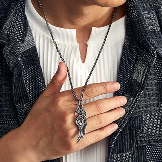 Buddha Gift 925 Sterling Silver Auspicious Clouds Wing Cotton Rope Deerskin Rope Necklace Pendant