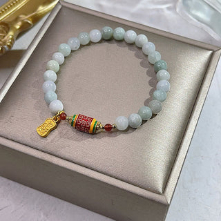 Buddha Gift Tibetan Natural Jade Fu Character Prayer Wheel Prosperity Abundance Bracelet